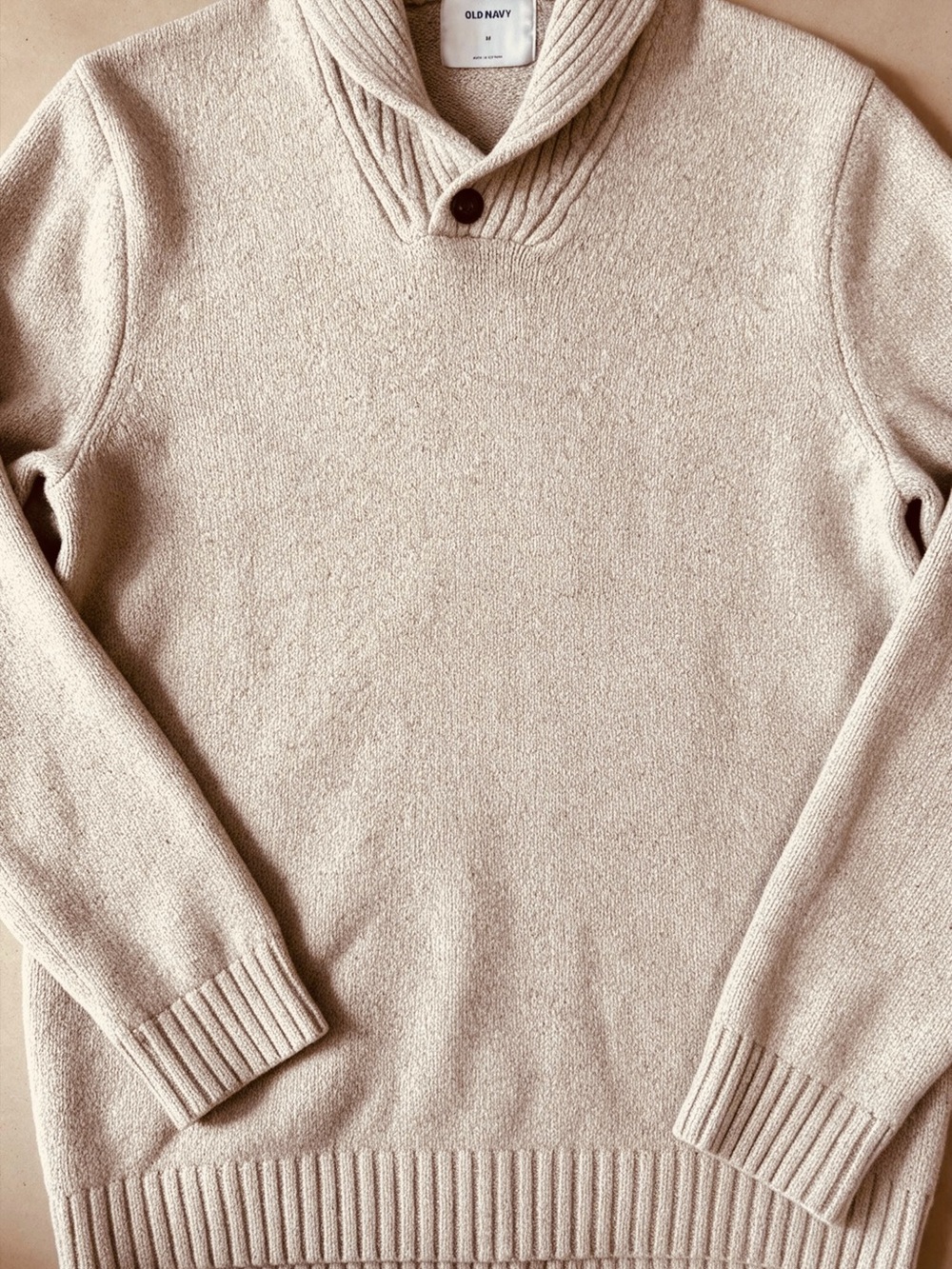Old Navy Beige Shawl Neck Pullover Mens Sweater.